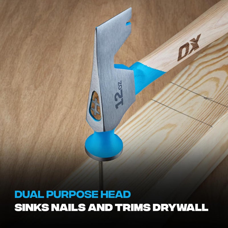 Ox Tools Pro 12oz Dry Wall Hatchet Hammer Combo with TPR Grip and Nail Puller Straight Hickory Handle Milled Face Drywall Hammer Tool Hatchet Hammer -P088712 - Image 4